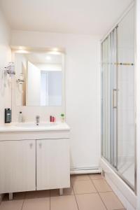 W łazience znajduje się umywalka i prysznic. w obiekcie Séjours & Affaires Paris Vincennes w mieście Vincennes