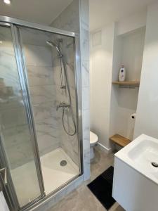 bagno con doccia e lavandino di Chez Mathilde-appartement 2-Calais Nord /Citadelle a Calais