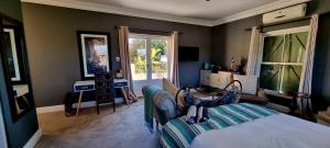 a bedroom with a bed with a dinosaur on it at Sandmartins in Suider-Paarl +59 photos