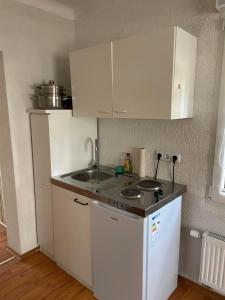 uma cozinha com um lavatório e uma bancada em Apartment Marielena 2 em Püttlingen