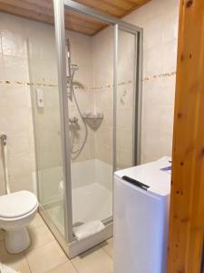 a bathroom with a shower and a toilet at Apartment Balingen City in Balingen