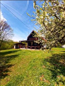une grande maison avec un champ herbeux devant elle dans l'établissement Vikendica odmor za dusu, à Visoko