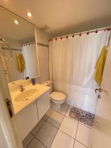 a bathroom with a sink and a toilet and a shower at VADIGI COCHOA in Viña del Mar +14 photos
