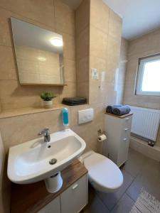 een badkamer met een wastafel en een toilet bij Apartment Marielena in Püttlingen