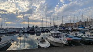 a group of boats docked in a harbor at Olea Rooms Piran Old Town in Piran