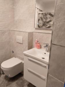 bagno con lavandino bianco e servizi igienici di APARTMAN CATARINA a Vrsar