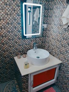 a bathroom with a sink and a mirror at Privacy House in Triolet