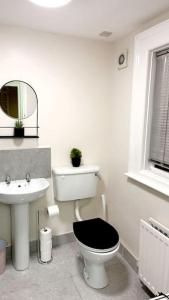 a white bathroom with a toilet and a sink at Tods Lodge - Quiet area in Derry City in Derry Londonderry