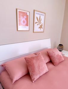 een roze bed met twee roze kussens erop bij La Casa di Maurizio in Montefiascone