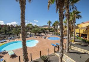a resort with two pools and palm trees at Lightbooking Oasis Royal Corralejo in Corralejo