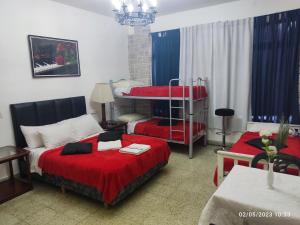 a bedroom with two beds and a bunk bed at hostel olivos in Olivos