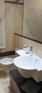 a bathroom with a white sink and a mirror at As pitas in Tapia de Casariego