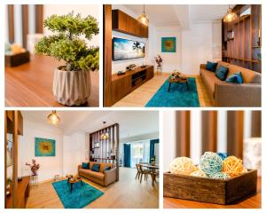 un collage de quatre photos d'un salon dans l'établissement Divin & Adorabil Infinity Resort, à Mamaia Nord – Năvodari