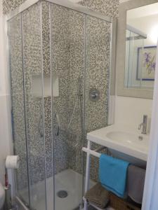 uma casa de banho com um chuveiro e um lavatório. em Agriturismo Terre Rosse Portofino em Portofino