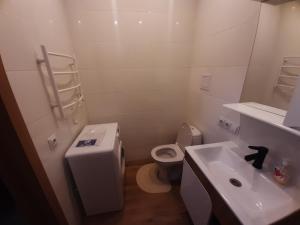a white bathroom with a toilet and a sink at Апартаменти з власним двориком in Khotov
