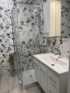 a bathroom with a shower and a sink at Marilyn Apartment in Como