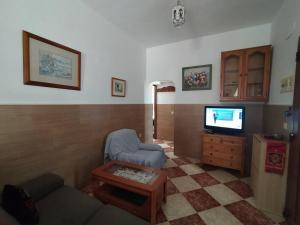 a living room with a couch and a tv at La casita de Poniente. Enjoy it! in Huelva