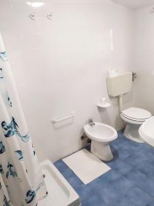 een badkamer met een toilet en een douchegordijn bij Il Glicine in Falerone