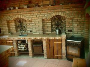 una cucina all'aperto con muro di mattoni di Sklípek na Větřáku a Čejkovice