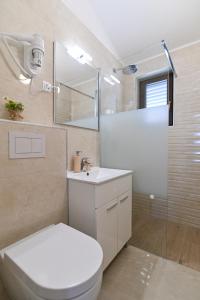 a bathroom with a toilet and a sink and a shower at Apartments Andrea I in Baška