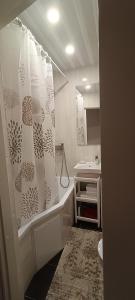 a bathroom with a shower curtain and a sink at NarvaCenter 2 in Narva