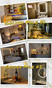 a collage of pictures of a kitchen and a living room at Golden Mile STUDIO-APARTMENT in Ýpsos