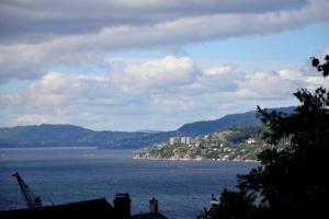 a view of a large body of water with a city at Modern apartment 7 min to center in Bergen