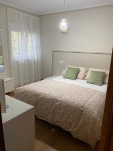 um quarto com uma cama com duas almofadas e uma janela em Hostería El Cruce em Cabezón de la Sal