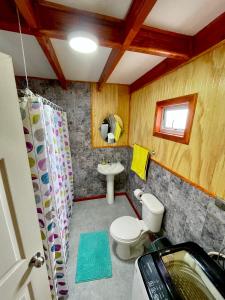 a bathroom with a toilet and a sink at Cabaña casa 6 personas, con vista al mar in Dalcahue