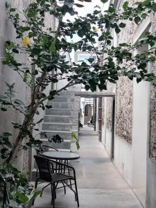 a table and two chairs and a table and a tree at El Breve Espacio in Puebla