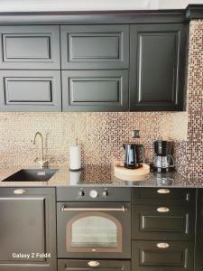 Kuchyňa alebo kuchynka v ubytovaní Ekskluzywny Apartament GOLD Gardenia Dziwnów z widokiem na morze trzecie piętro 1 pokojowy EPapartamenty