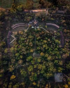 an overhead view of a park with trees at Tiger Tops Karnali Lodge in Bardia