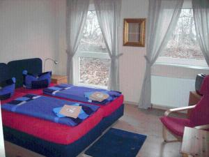 1 dormitorio con 1 cama en una habitación con ventana en Hotel Dänholm en Stralsund