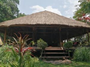 a large pavilion with a thatched roof and stairs at Fandee Island - Mountain House - Tad Lo Bolaven Loop Pakse in Ban Kiangtat