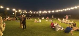 トリーノ・ディ・サングロにあるRelais Il Giardino fra gli Uliviの夜の草の上に座る人々