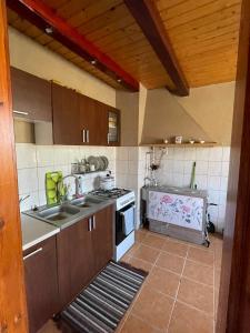 a kitchen with a sink and a stove at CICHY ZAKĄTEK in Borysówka
