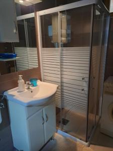 W łazience znajduje się umywalka i prysznic. w obiekcie Tratinčica w mieście Tjentište