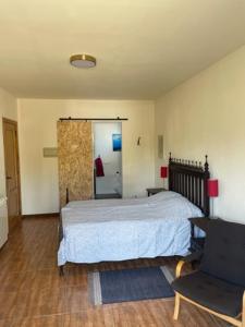 een slaapkamer met een bed en een stoel erin bij Quinta da Paixão - Bed & Breakfast in Pedraça