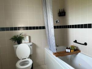 łazienka z toaletą i wanną oraz toaleta sidx sidx w obiekcie Villa in Youghal - Carleton Village w mieście Youghal