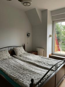 斯巴拉的住宿－Dom z Ogrodem w Spale，一间卧室设有一张床和一个窗口