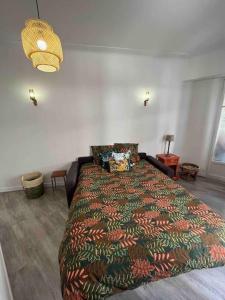 1 dormitorio con 1 cama grande con una manta colorida en Appartement atypique et original, en Niza