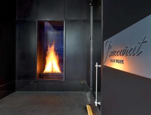 a fire oven with a fire in it at Baccarat Hotel and Residences New York in New York