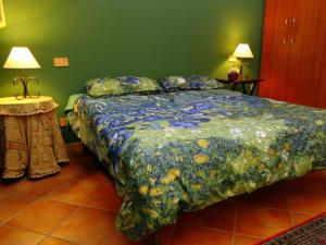 a bedroom with a bed and a green wall at BB DoliaHouse in Dolianova