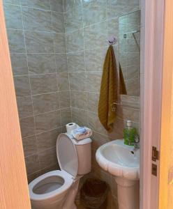 a bathroom with a toilet and a sink at Гостевой дом KOLSAY ROOM in Saty