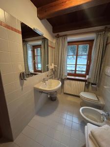 科爾蒂納丹佩佐的住宿－Rifugio Malga Ra Stua，一间带水槽和卫生间的浴室