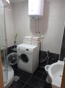 a bathroom with a washing machine and a sink at Sunnyhill in Sarajevo