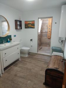 a bathroom with a toilet and a sink and a shower at Family apartment Andrea in Alaquas