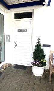 a white garage door with a christmas tree in a pot at Carpe diem in Balingen
