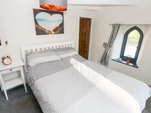 a bedroom with a white bed and a window at Llwyngwair Lodge in Newport Pembrokeshire