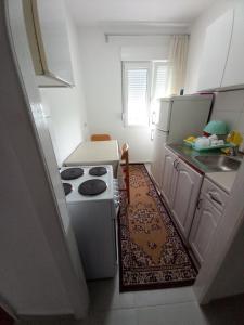 una piccola cucina con fornelli e frigorifero di Studio Paun a Podgorica